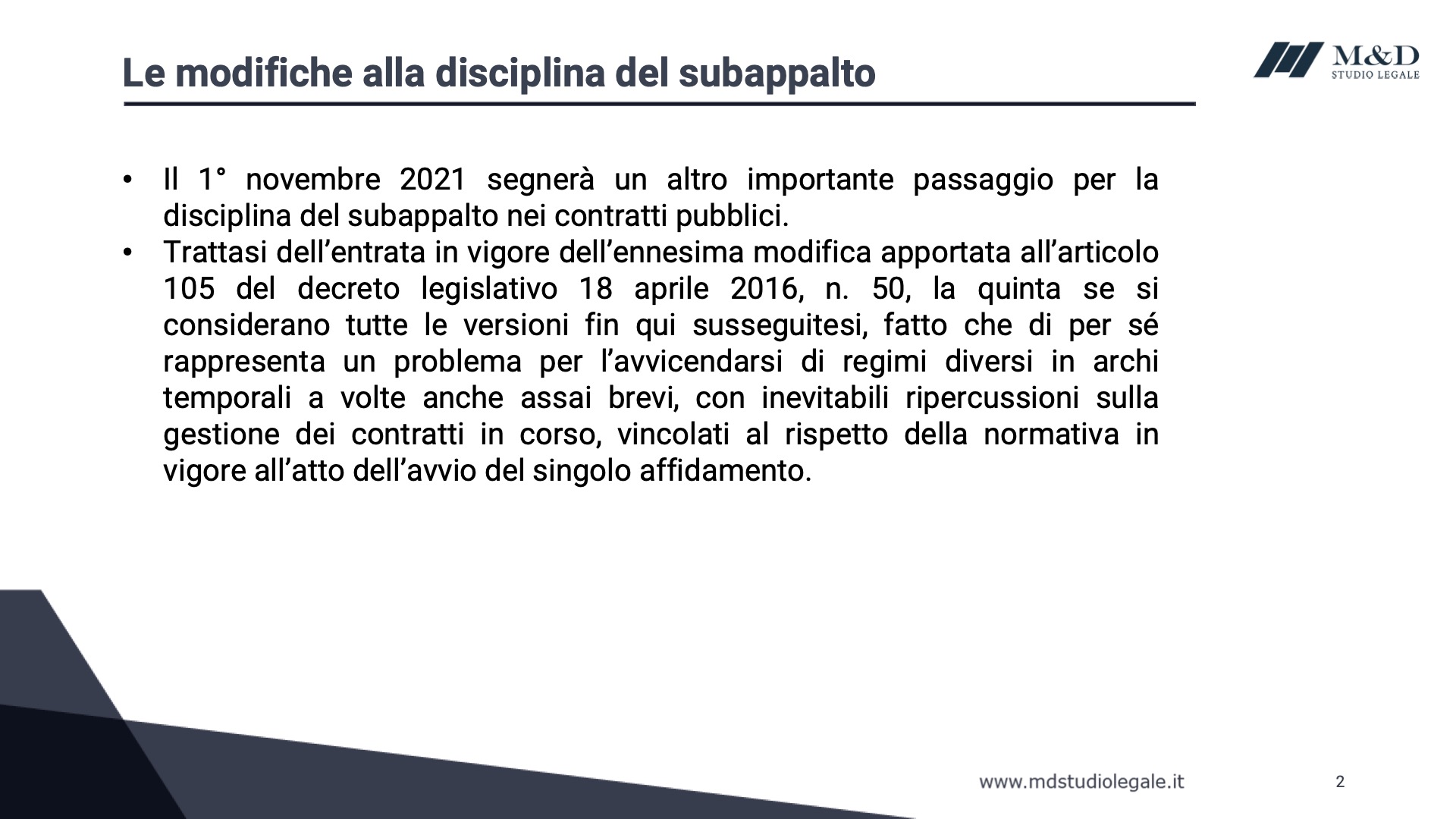 La disciplina del subappalto dopo la legge n. 108/2021 mdstudiolegale