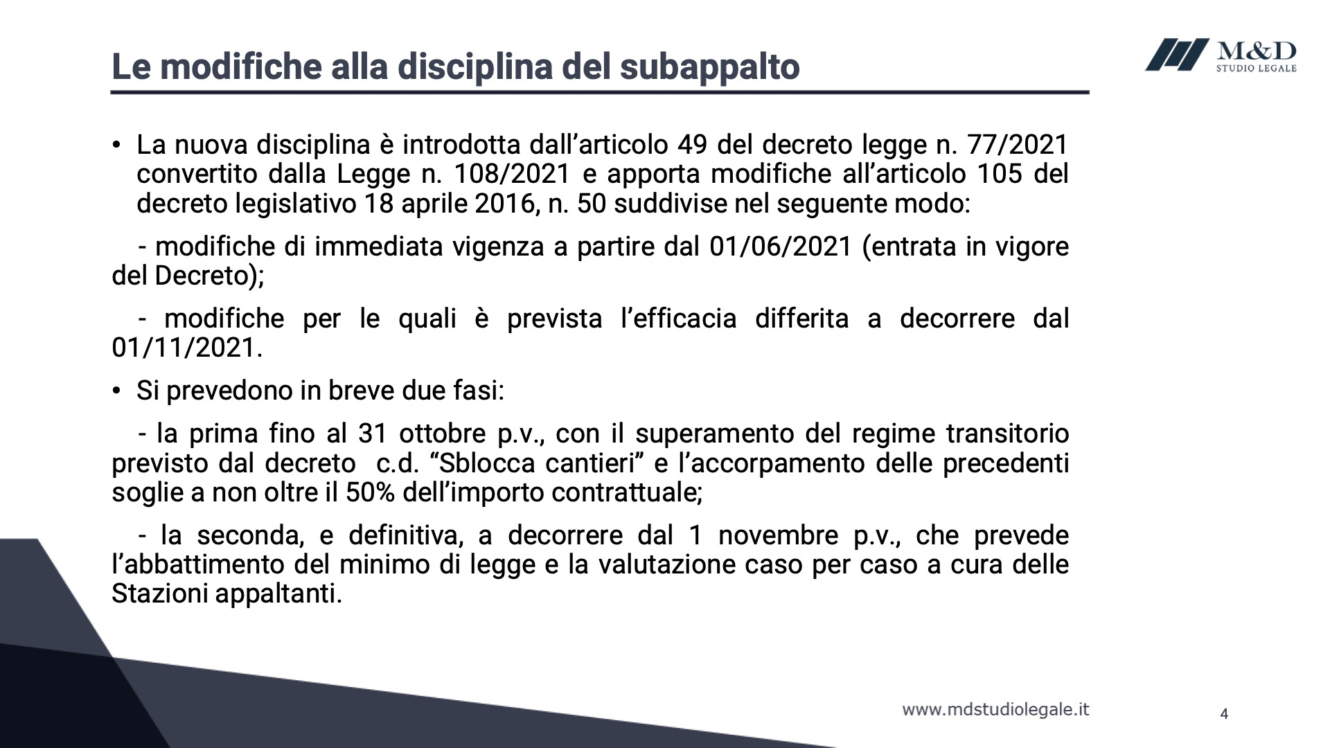 La disciplina del subappalto dopo la legge n. 108/2021 mdstudiolegale