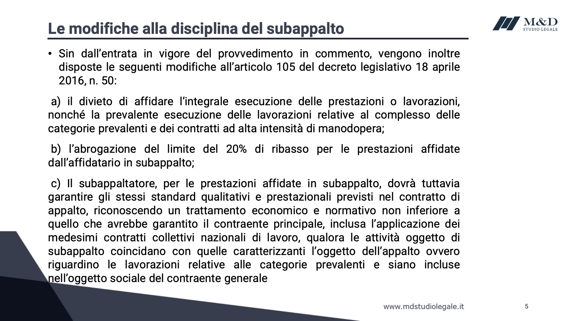 La disciplina del subappalto dopo la legge n. 108/2021 mdstudiolegale